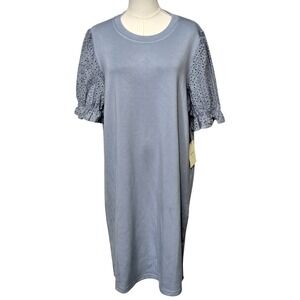 Cynthia Rowley Dress Womens XL Blue Eyelet Puff Sleeve Jersey T-Shirt Casual